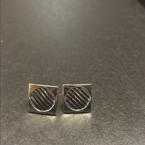 Vintage SWANK square & round center silver tone & black mid-century cuff links